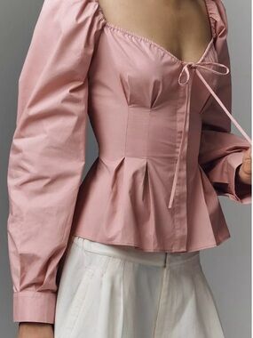 NWT, Nia Women's Dusty Pink Peplum Tie-Front Blouse